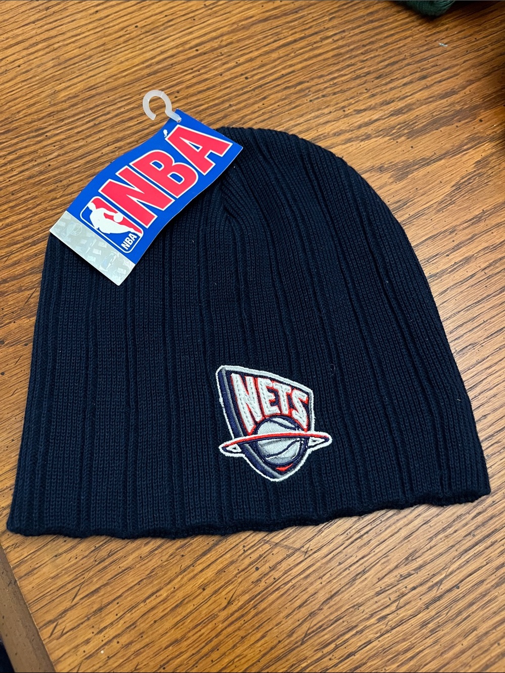 NBA Nets Black Ribbed Knit Beanie with Embroidered Logo